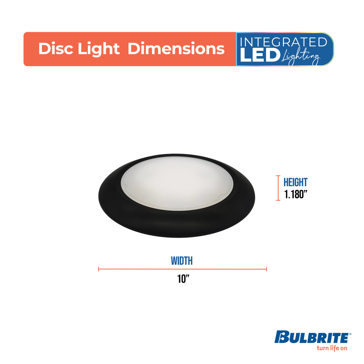 Bulbrite 25 – Watt LED 10" Disc, 3000K, 2000 Lumens, Black Finish
