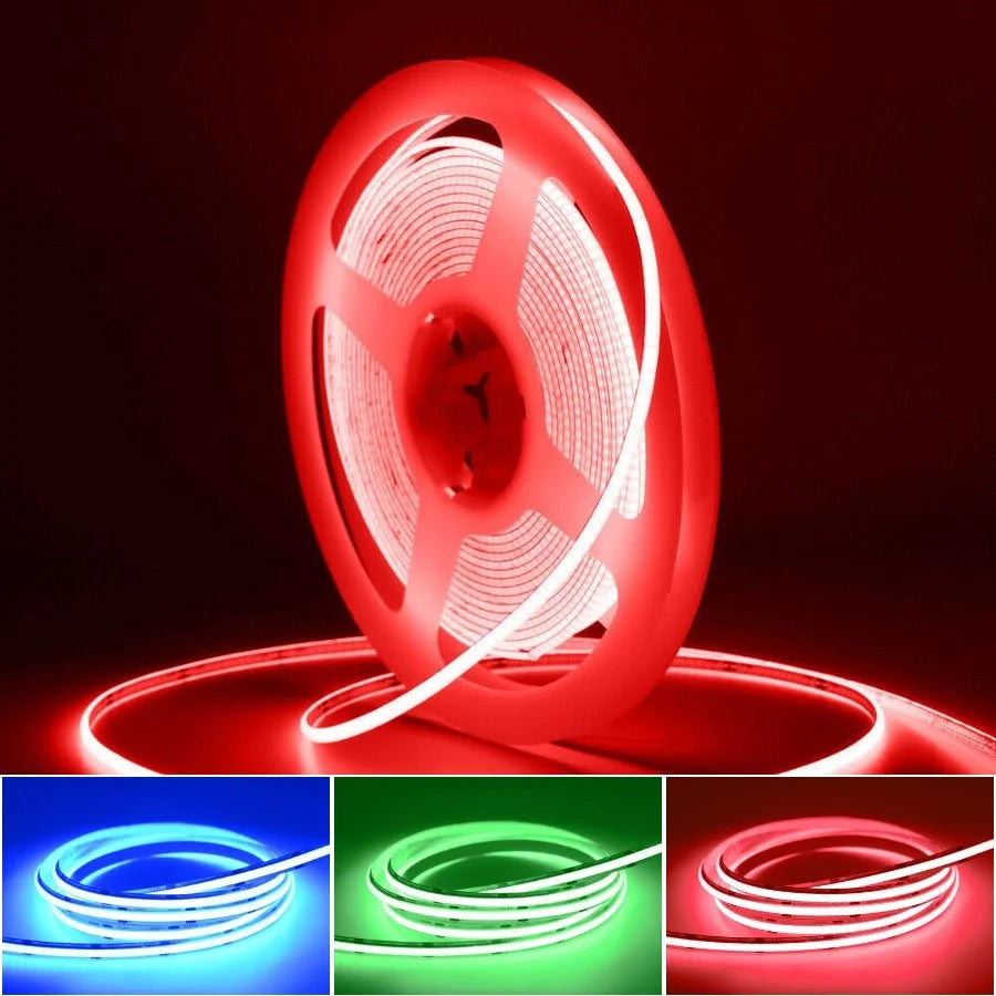 12V COB LED Strip Light RGB 16ft/5m 840 LEDs/m, 65,000 Hour Lifespan, Color Changing, Dot-Free Indoor Tape Light for Gaming Setup, Desk, Mirror, Bed Frame, Accent Walls - Flexible, Cuttable (LED Only, NoPower Supply Included) - UL Listed