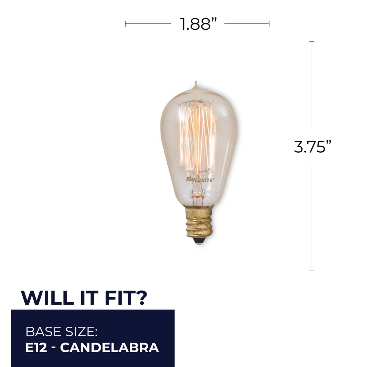 Bulbrite 25W Dimmable Antique ST15 Nostalgic Thread Incandescent Light Bulbs with E12 Candelabra Base, 2200K Amber Light, 4-Pack