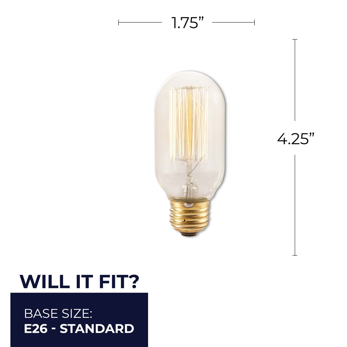 Bulbrite (Incandescent T14 Medium Screw Base (E26) Light Bulb, 40W, Antique Glass, 4-Pack