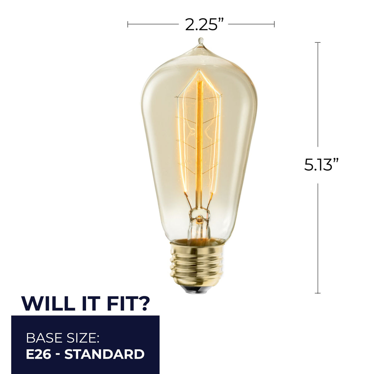Bulbrite 40W Dimmable Antique ST18 Nostalgic Hairpin Incandescent Light Bulbs with E26 Medium Base, 2200K Amber Light, 4-Pack