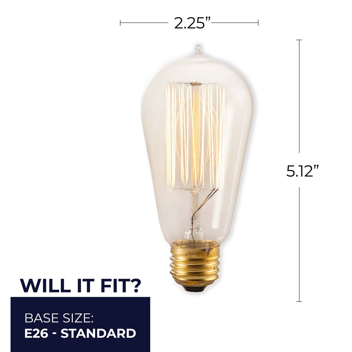 Bulbrite Incandescent Dimmable 40W Nostalgic Edison Squirrel Cage – style ST18 Light Bulbs with Antique Glass Finish and E26 Medium BaseScrew Base, 2200K Amber Light, 4-Pack