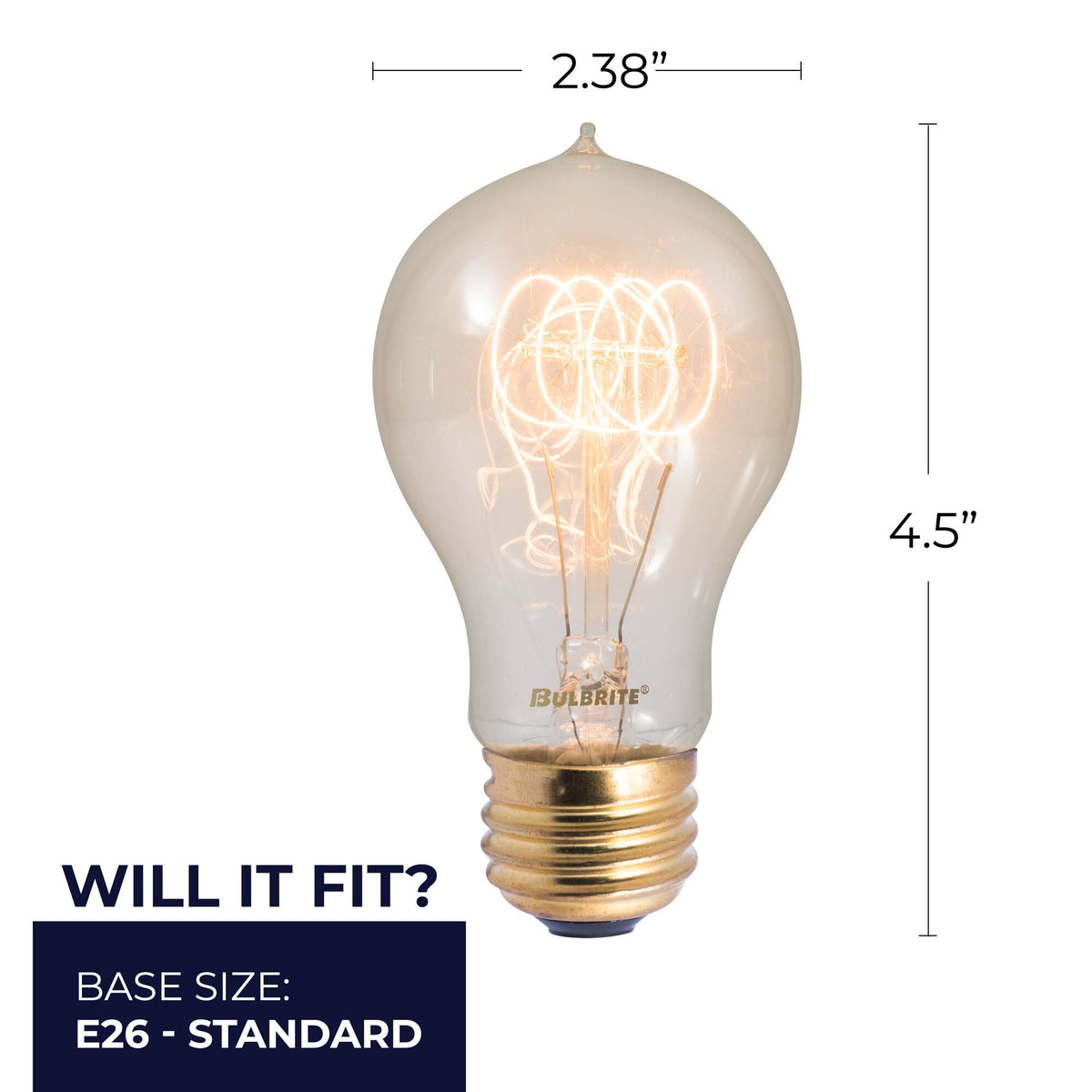 Bulbrite Incandescent A19 40W Nostalgic Edison Quad Loop – style Light Bulb, Amber Glass, 4-Pack