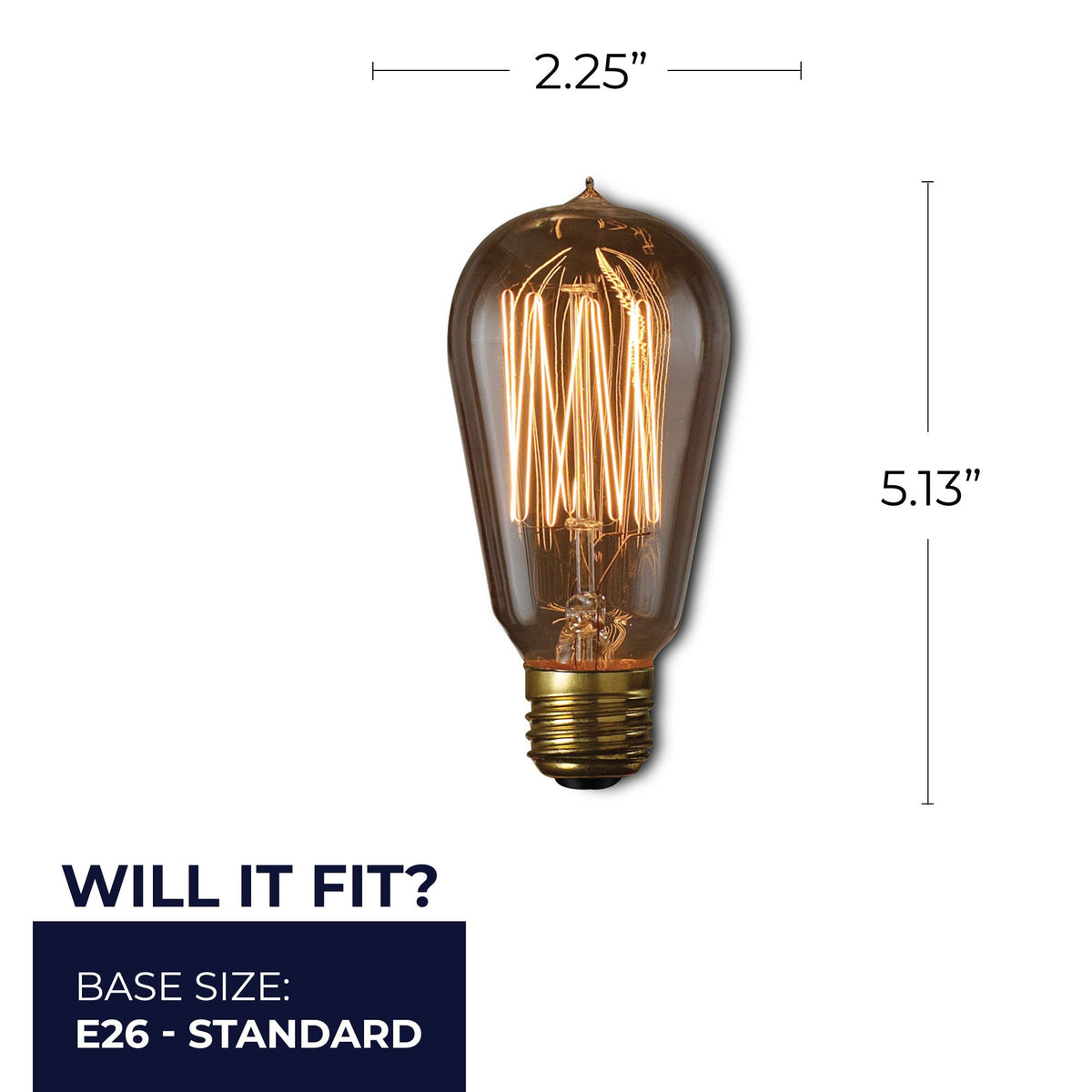 Bulbrite 60W Dimmable Antique ST18 Nostalgic Thread Incandescent Light Bulbs with E26 Medium Base, 2200K Amber Light, 4-Pack