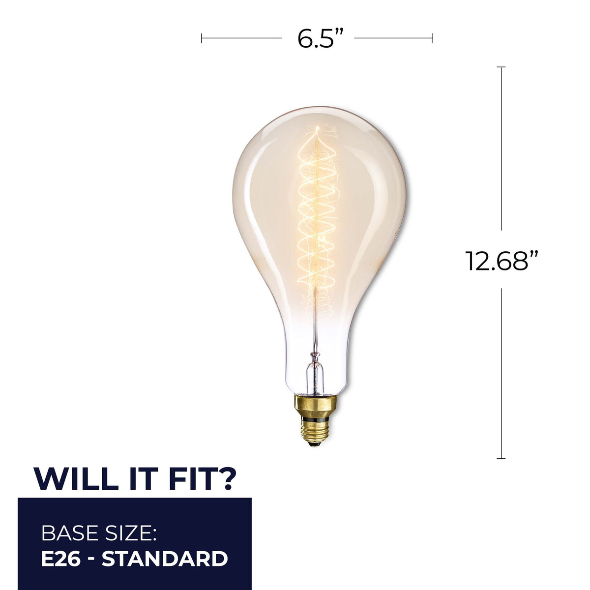 Bulbrite Nostalgic Grand PS56 Incandescent Light Bulb, 60W, 2200K, E26 Base, Amber Finish, Dimmable