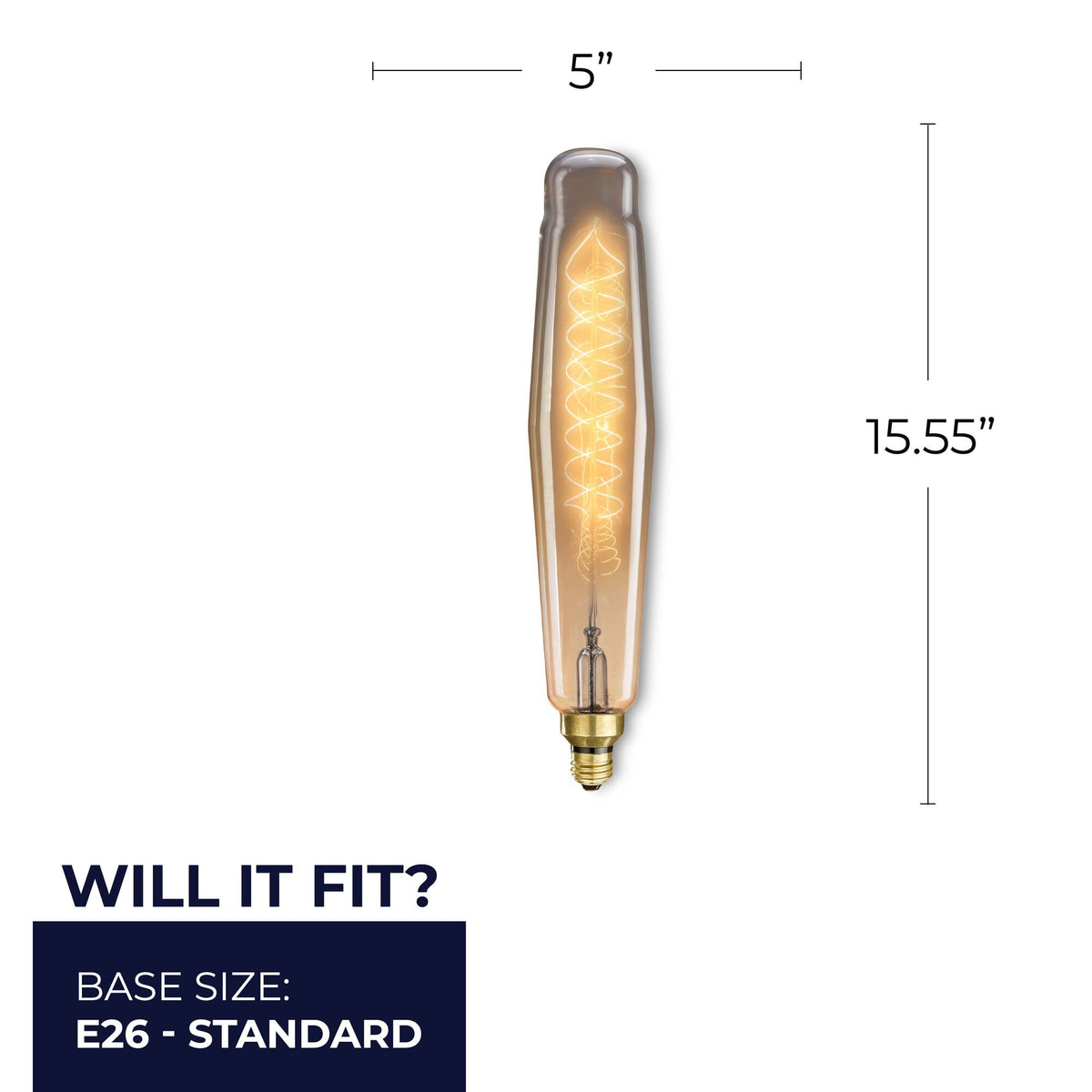 Bulbrite Nostalgic Grand ET25 Incandescent Light Bulb, 60W, 2200K, E26 Base, Amber Finish, Dimmable