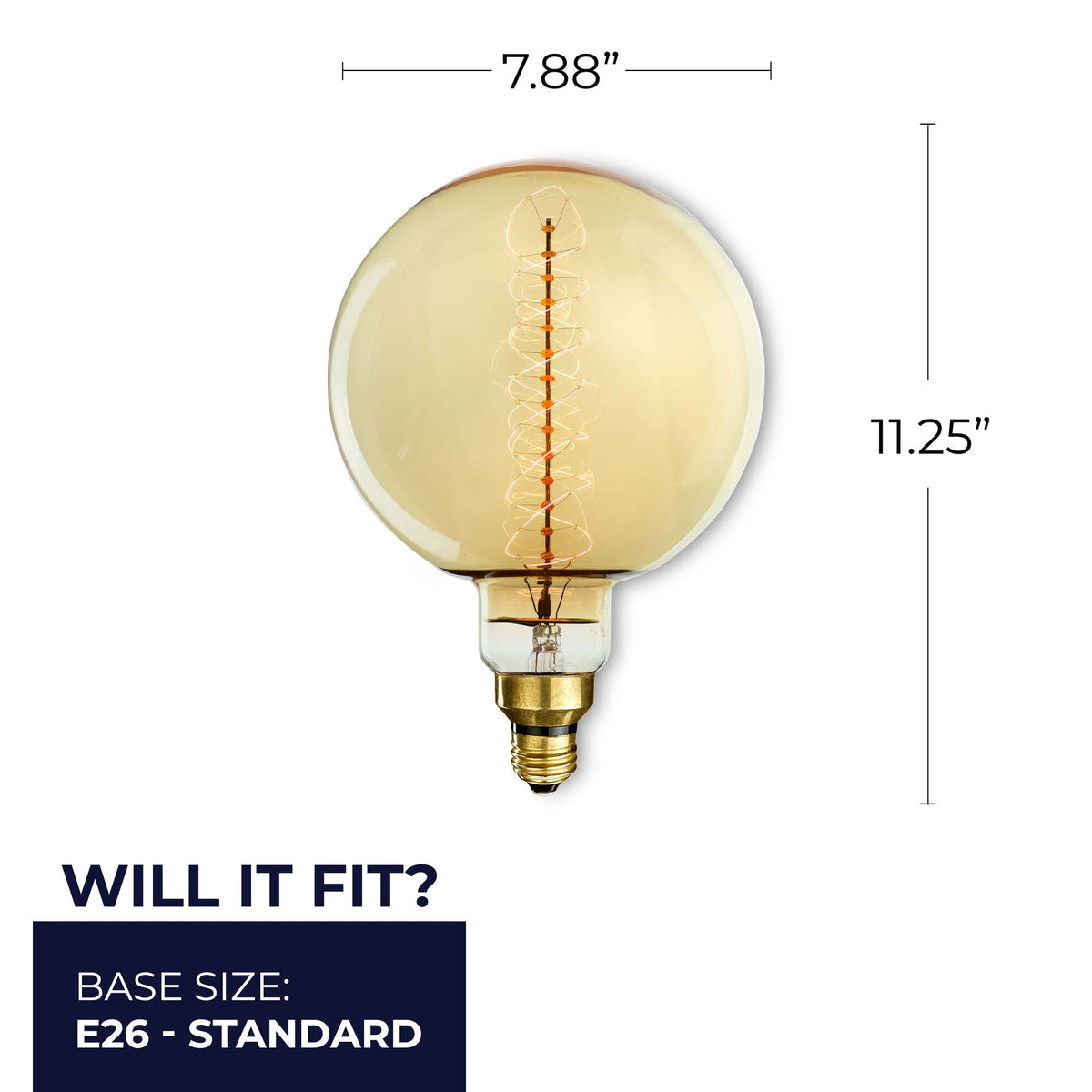 Bulbrite Nostalgic Grand G63 Incandescent Light Bulb, 60W, 2200K, E26 Base, Amber Finish, Dimmable