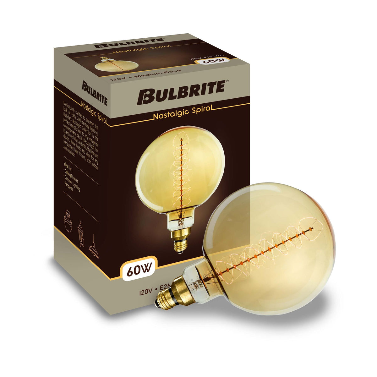 Bulbrite Nostalgic Grand G63 Incandescent Light Bulb, 60W, 2200K, E26 Base, Amber Finish, Dimmable