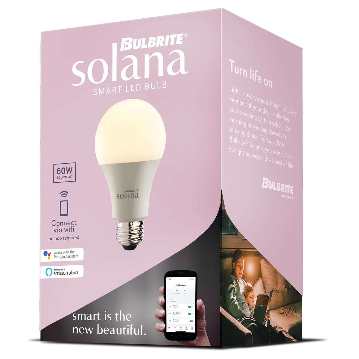 Bulbrite A19 Smart LED Light Bulb, Color Selectable, 8W, 60W Equivalent, 2200K/6500K, E26 Base, White Finish, 4-Pack