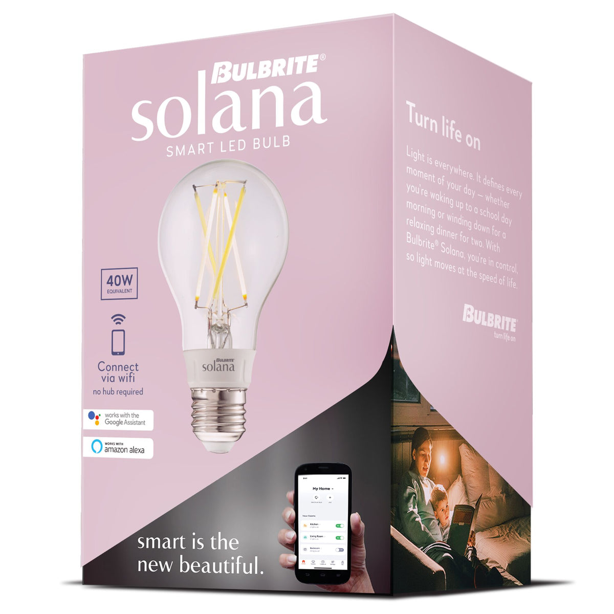 Bulbrite Solana A19 WiFi Smart Filament LED Light Bulb, 5.5W, 40W Equivalent, RGB/Tunable White, E26 Base, Clear, 2-Pack