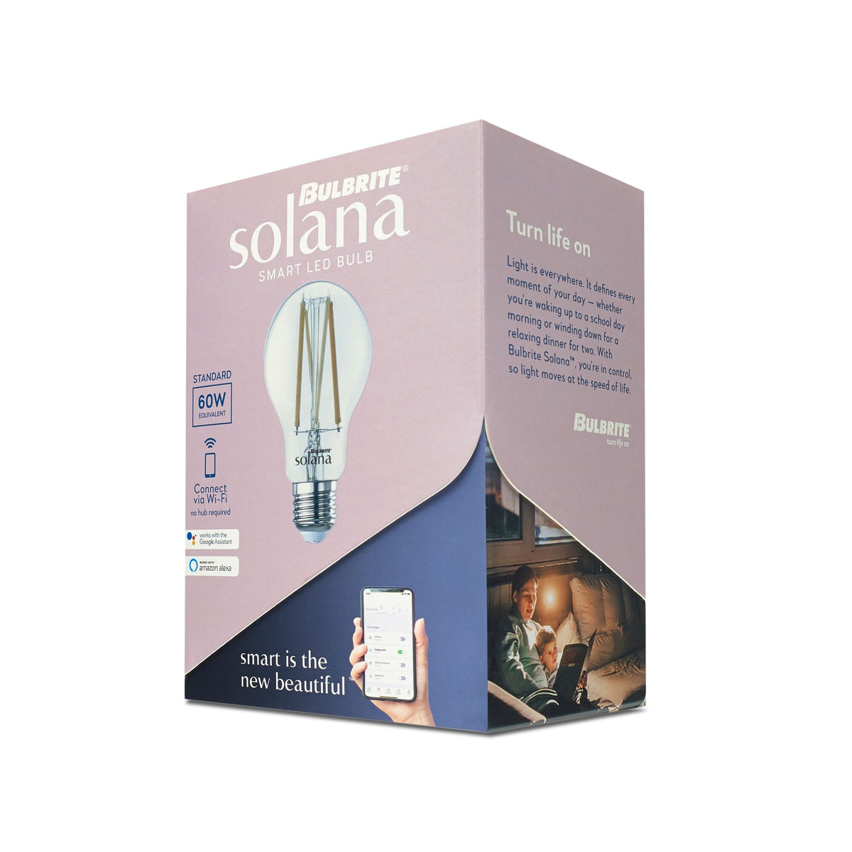 Bulbrite Solana 2-Pack 60W Equivalent A19 Smart WiFi Connected 90CRI LED Edison Filament Light Bulb