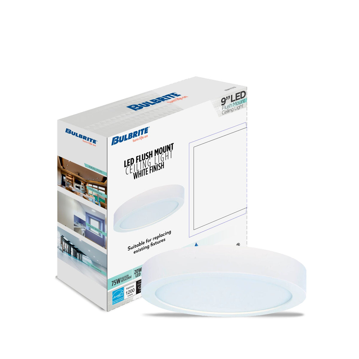 Bulbrite 9'' LED Flush Mount Light, 20W, 75W Equivalent, 2700K, Hard Wired, White Finish, Dimmable