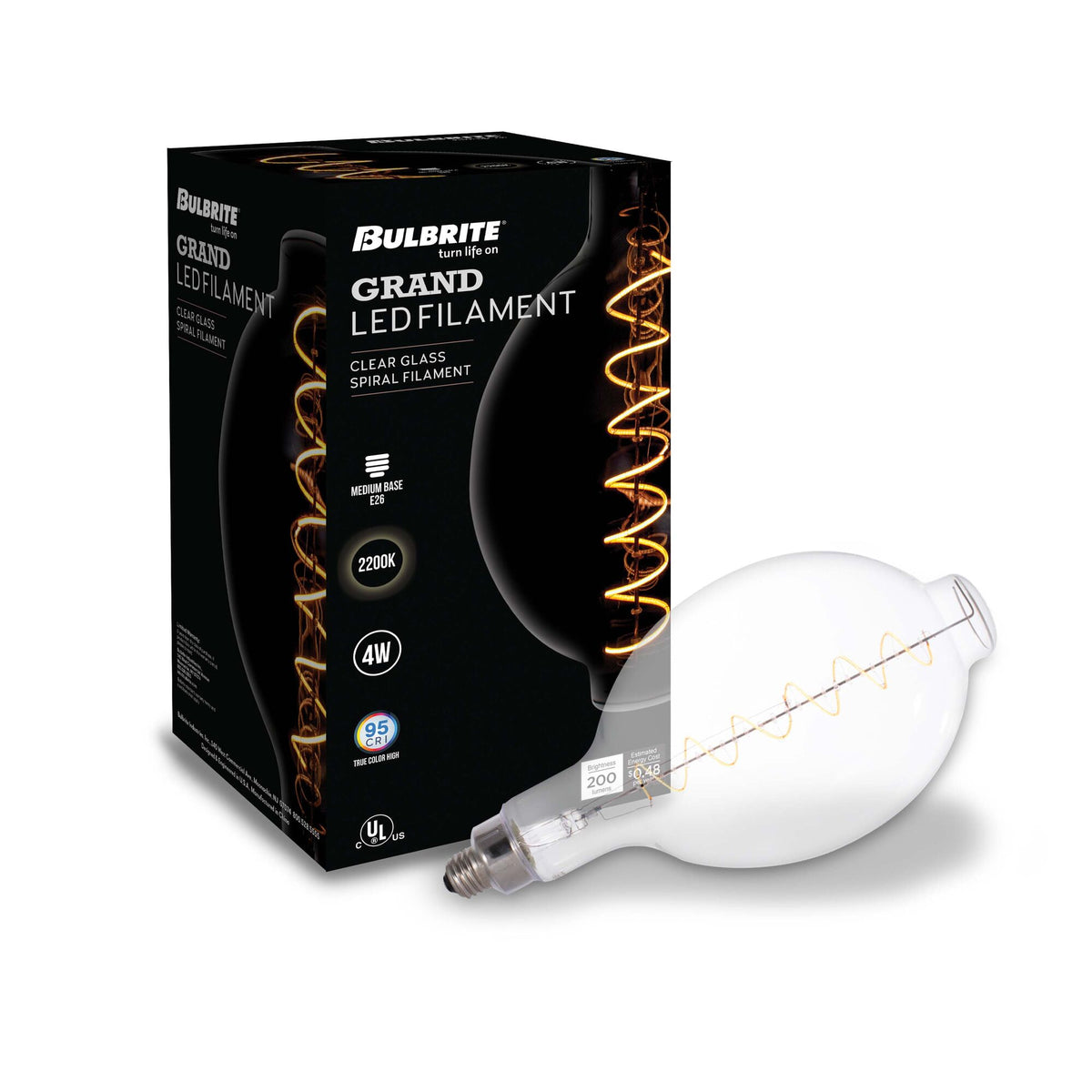 Bulbrite LED Grand Spiral Filament BT Shaped Light Bulb, 60W Equivalent, E26 Medium Base, 2200K, Clear