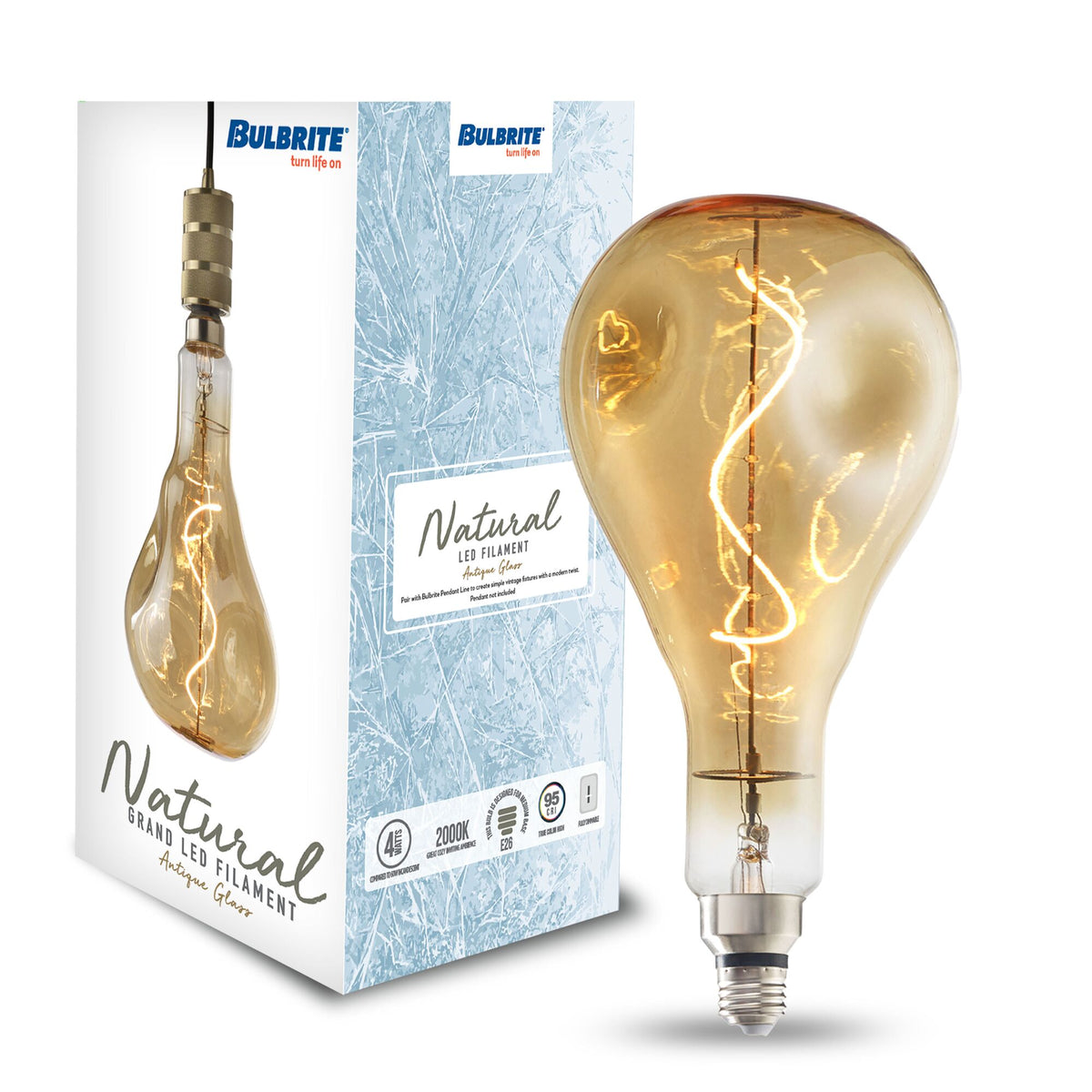 Bulbrite LED Grand Filament Nostalgic Droplet Shaped Light Bulb, 60W Equivalent, E26 Medium Base, 2000K, Antique