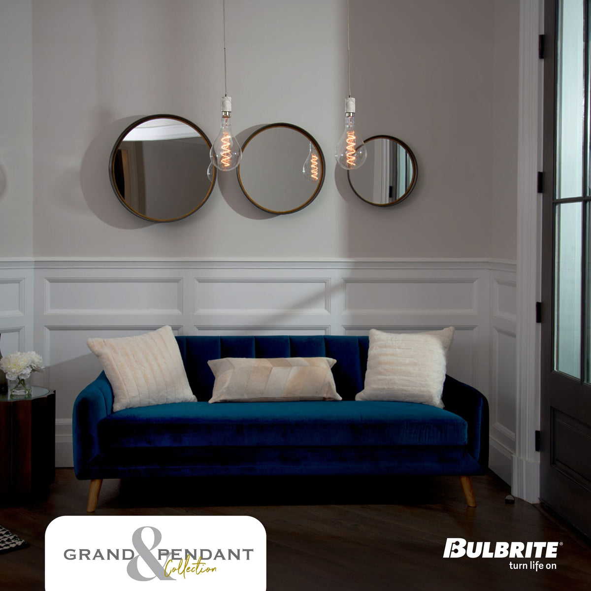 Bulbrite Grand Mini Pendant Light, 4W, 60W Equivalent, 2200K, E26 Base, White Finish, Dimmable, 12.68-Inch Length