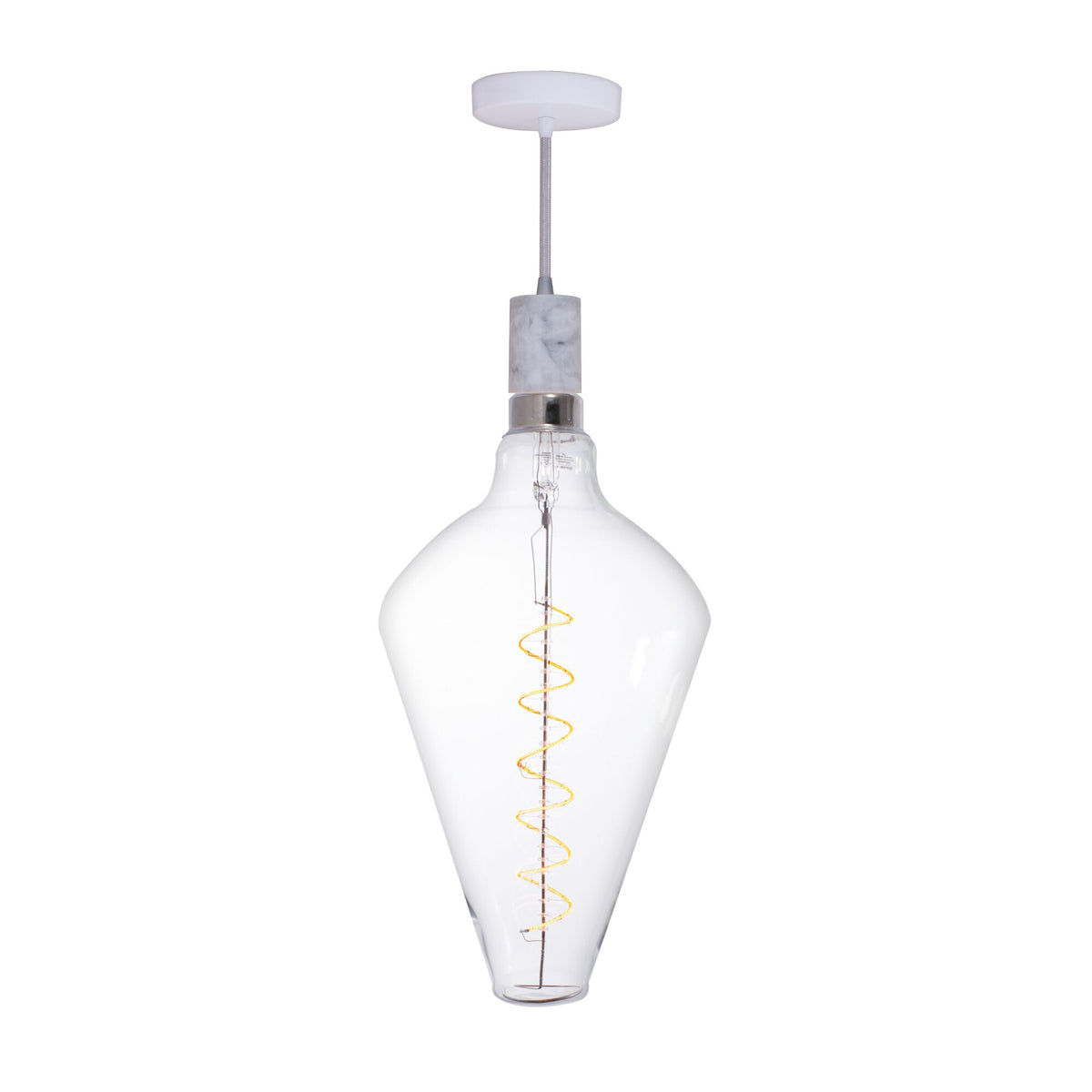 4W LED DIAMOND SHAPED GRAND 2200K FILAMENT W/ WHITE MARBLE PENDANT WITH WHITE STRING