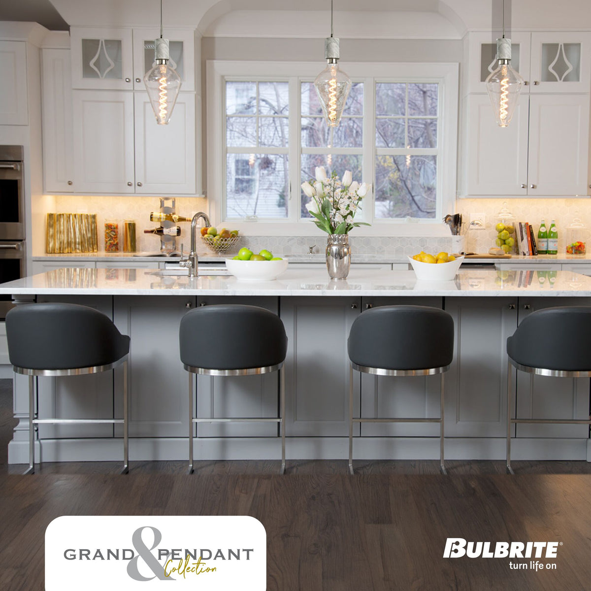 Bulbrite Grand Mini Pendant Light, 4W, 60W Equivalent, 2200K, E26 Base, White Finish, Dimmable, 15.35-Inch Length