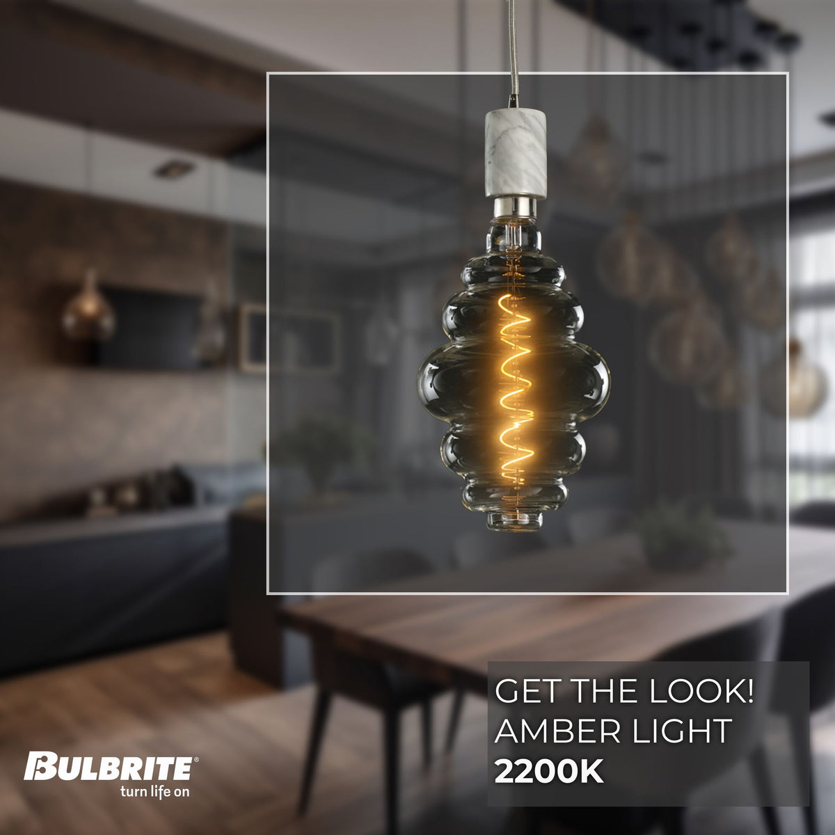 Bulbrite Grand Mini Pendant Light, 4W, 60W Equivalent, 2200K, E26 Base, White Finish, Dimmable, 190 Lumens