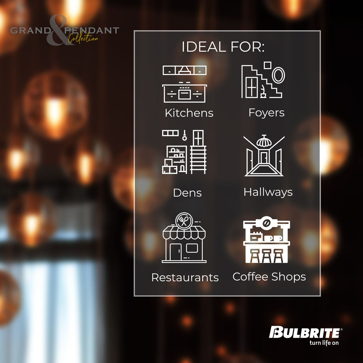 Bulbrite Grand Mini Pendant Light, 4W, 60W Equivalent, 2200K, E26 Base, White Finish, Dimmable, 200 Lumens
