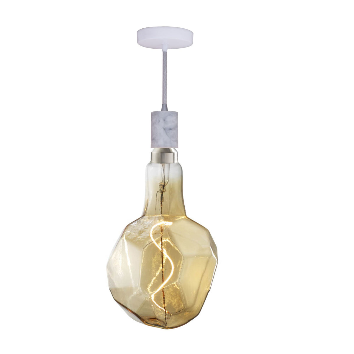 4W LED JEWEL NATURAL SHAPED GRAND 2200K FILAMENT W/ WHITE MARBLE PENDANT WITH WHITE STRING