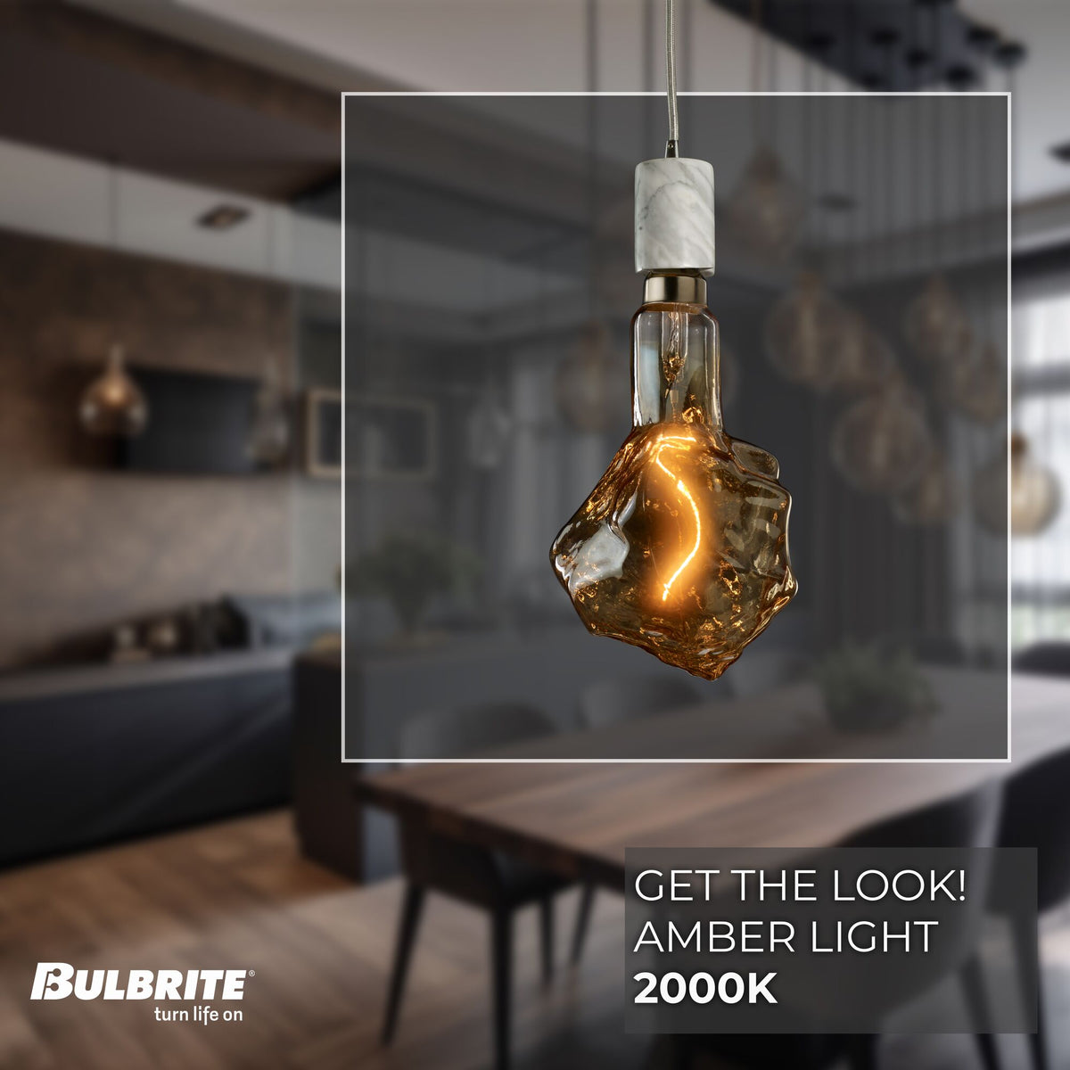 Bulbrite Grand Mini Pendant Light, 4W, 60W Equivalent, 2200K, E26 Base, White Finish, Dimmable, WHITE MARBLE Finish