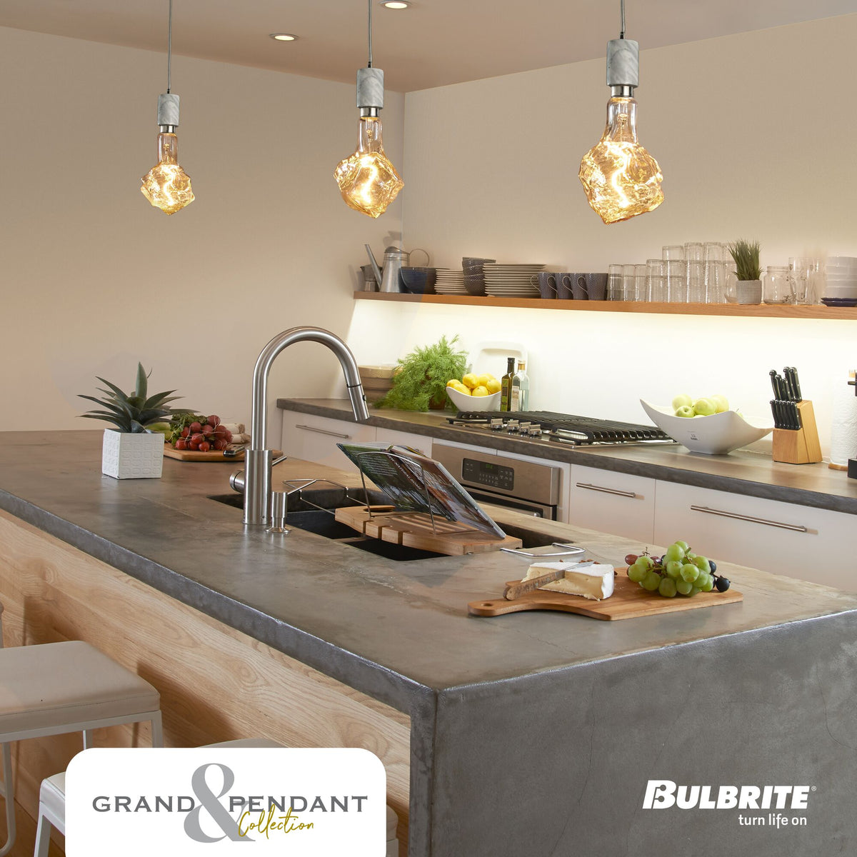 Bulbrite Grand Mini Pendant Light, 4W, 60W Equivalent, 2200K, E26 Base, White Finish, Dimmable, WHITE MARBLE Finish