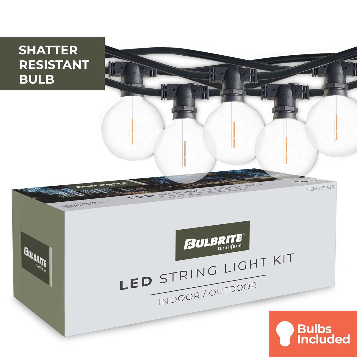 Bulbrite 14-Foot String Light Kit with Clear Shatter Resistant Globe G16 LED Light Bulbs
