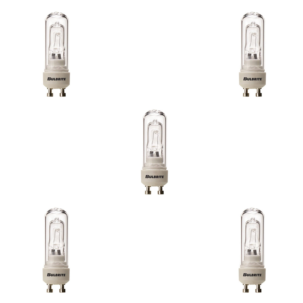 Bulbrite Halogen Pack of (5) 120-Volt Clear Double Envelope DJD Type Tubular Light Bulbs with Twist-and-Lock (GU10) Bi-Pin Base, 50-Watt, 2900K (Soft White Light)