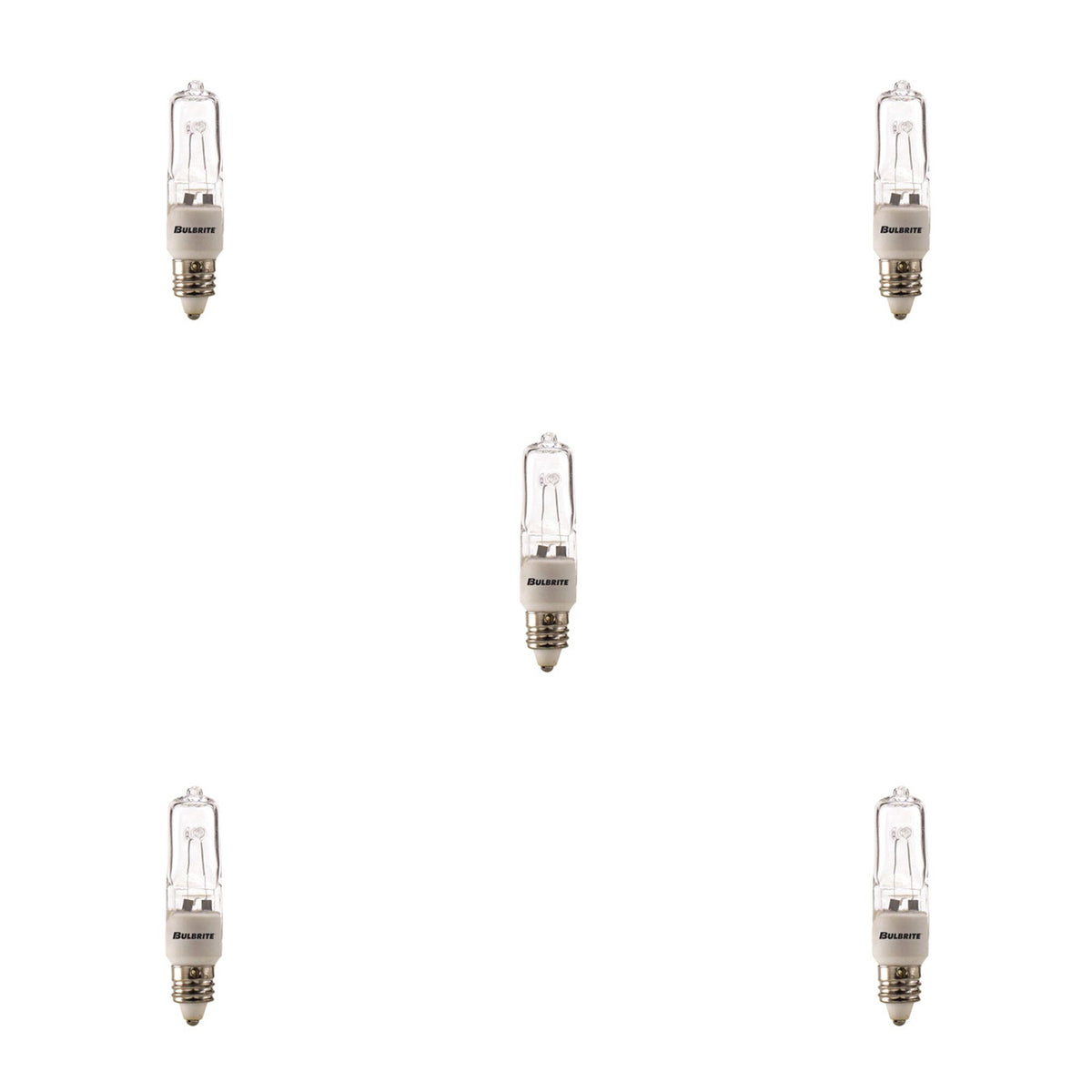 Bulbrite Pack of (5) 50 Watt Dimmable Clear T4 Mini-Candelabra (E11) Halogen Light Bulbs