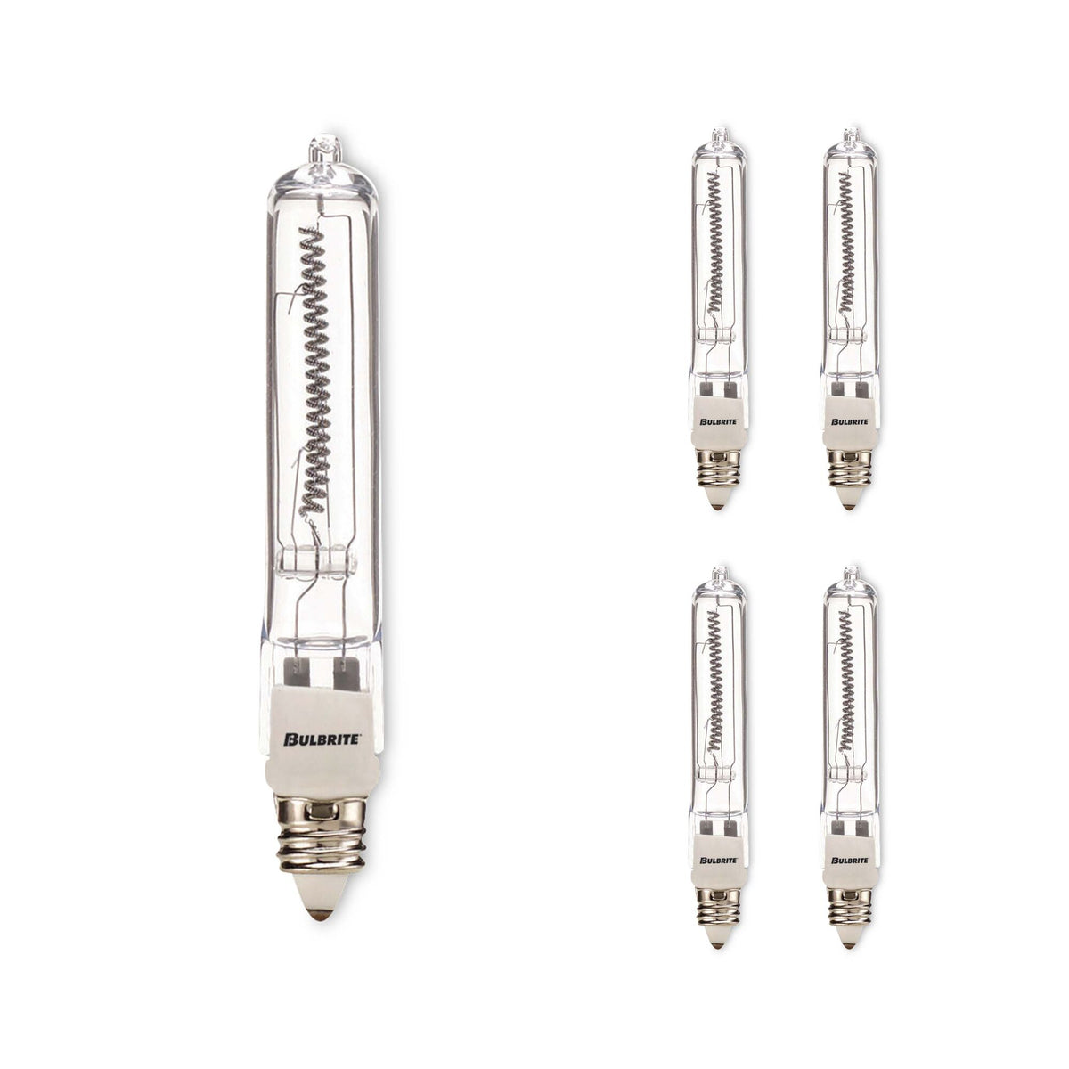 Bulbrite 500 Watt Halogen T4 Mini Bulb, Line Voltage Dimmable Mini-Candelabra Screw Base (E11) Soft White Light Bulb (Pack of 5)