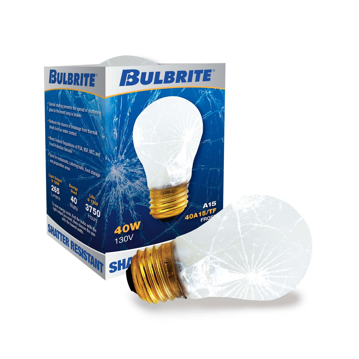 Bulbrite 40W Dimmable Frost Tough Coat A15 E26 Medium BaseIncandescent Bulb, 12-Pack