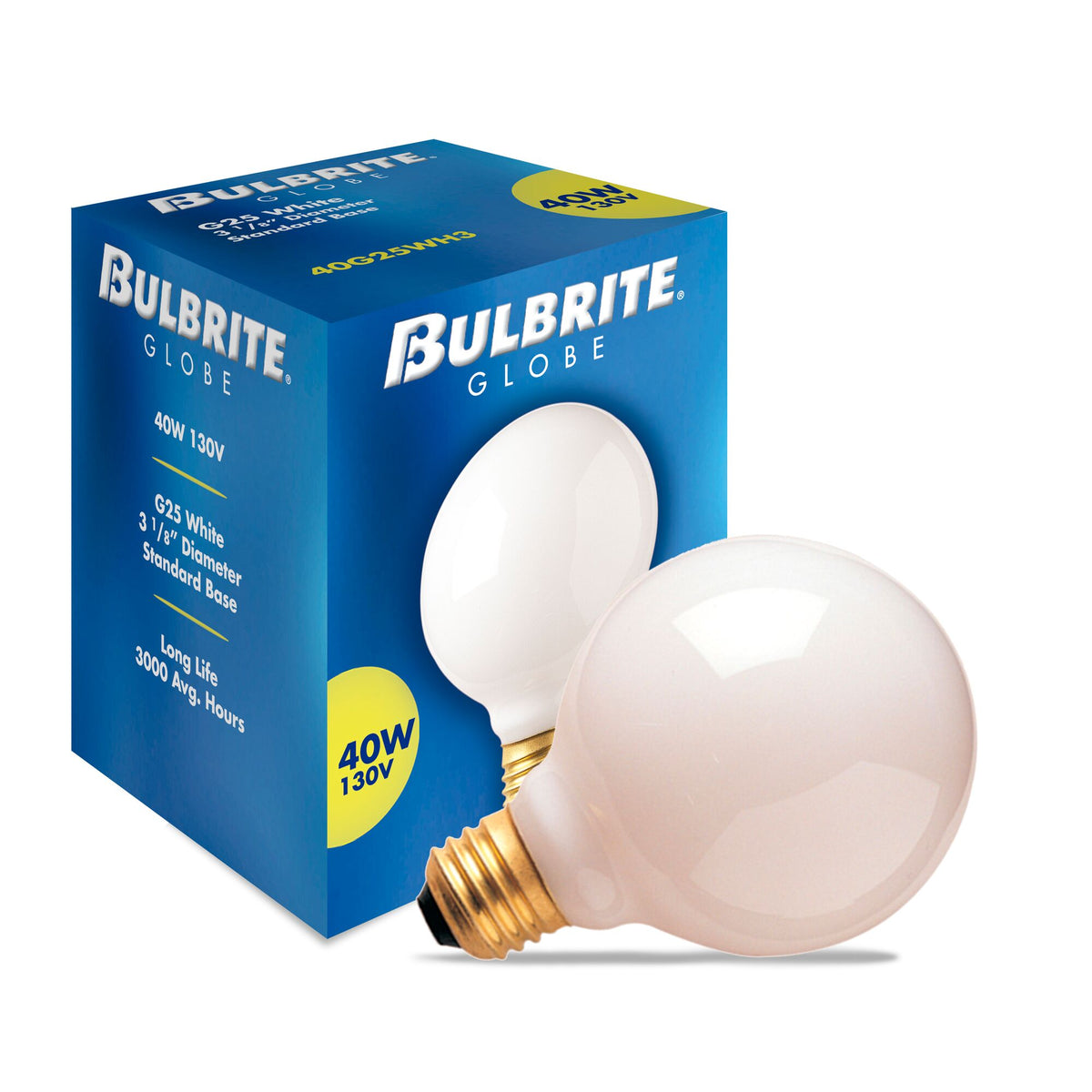 Bulbrite 40W Dimmable Incandescent G25 Light Bulbs with Standard E26 Screw Base, White Glass Finish, 24-Pack