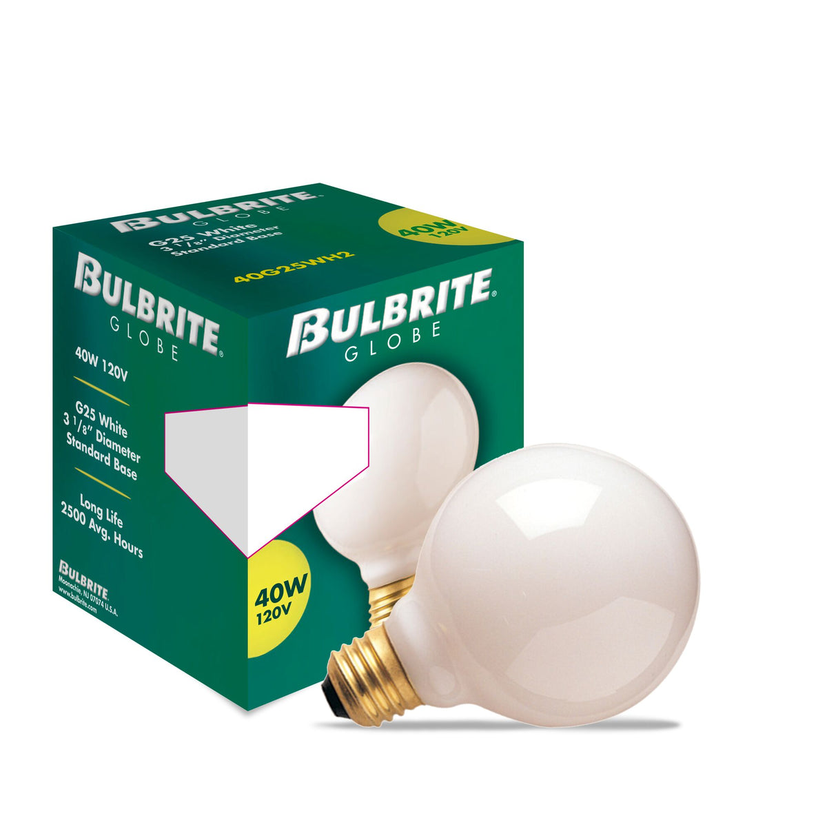 Bulbrite G25 Incandescent Light Bulb, 40W, 2700K, E26 Base, White Finish, Dimmable, 24-Pack