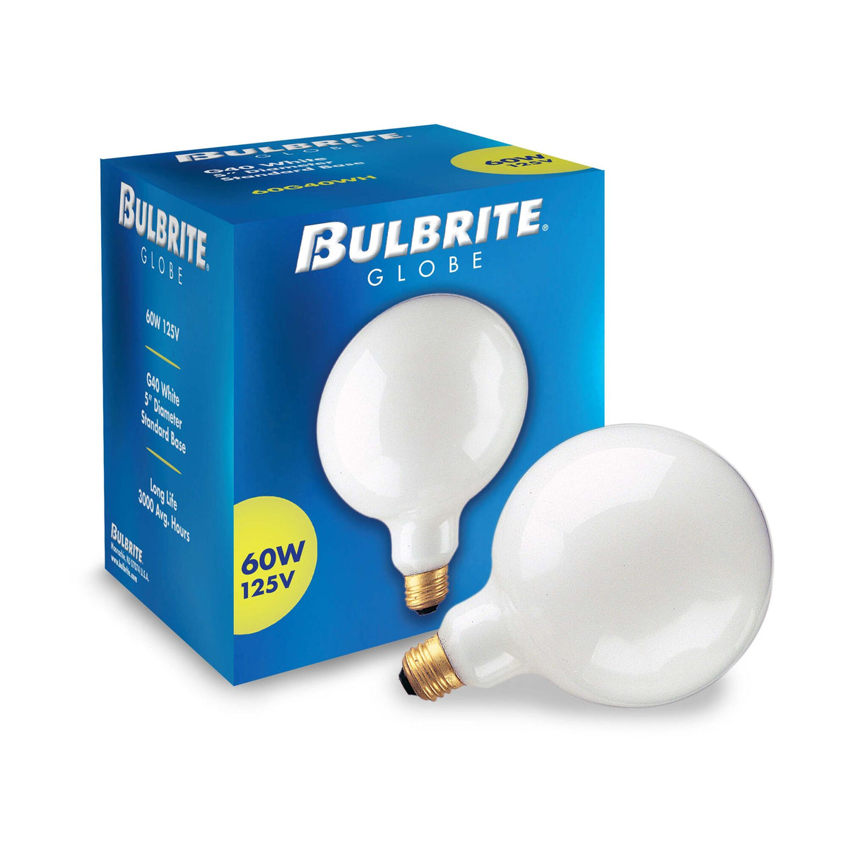 Bulbrite Incandescent G40 Medium Screw Base (E26) Light Bulb, 60W, White, 12-Pack
