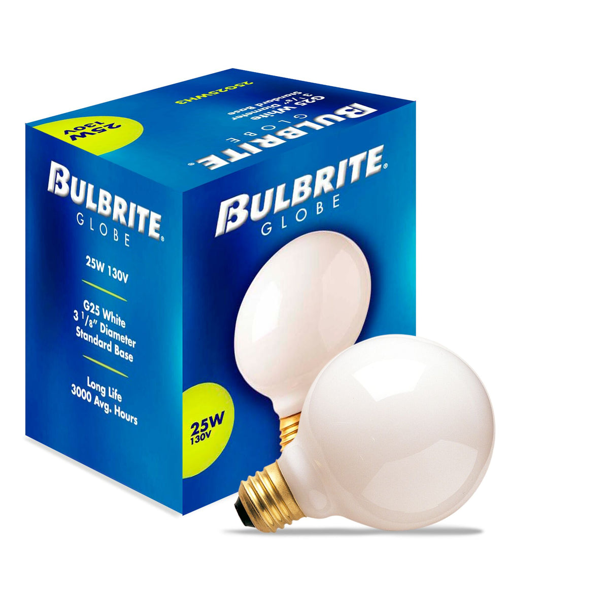 Bulbrite G25 Incandescent Light Bulb, 25W, 2700K, E26 Base, White Finish, Dimmable, 24-Pack, 115 Lumens