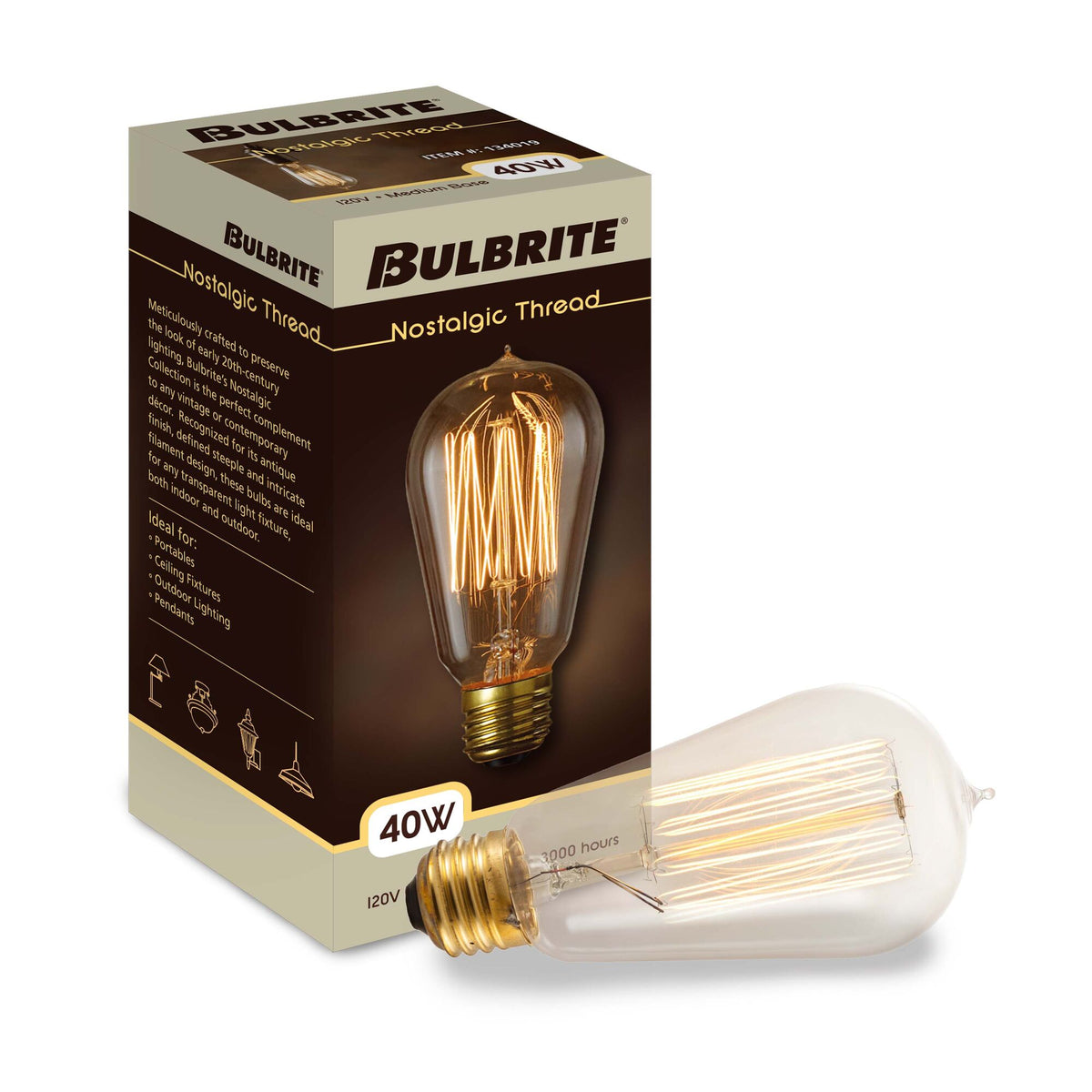 Bulbrite Incandescent Dimmable 40W Nostalgic Edison Squirrel Cage – style ST18 Light Bulbs with Antique Glass Finish and E26 Medium BaseScrew Base, 2200K Amber Light, 4-Pack