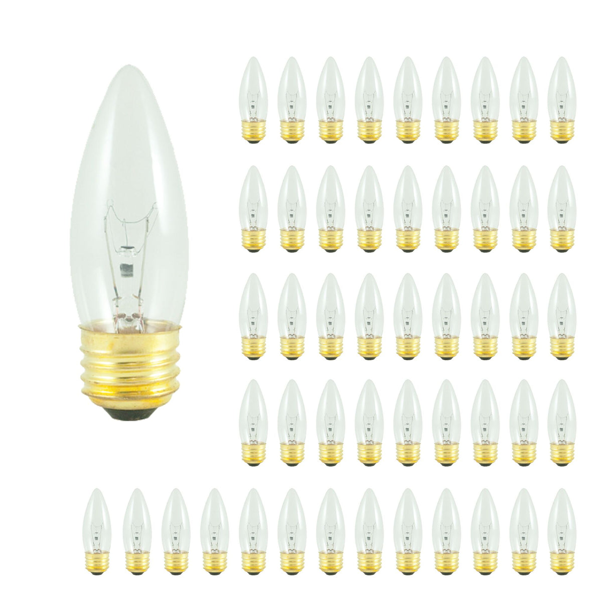 Bulbrite Pack of (50) Incandescent B10 Medium Screw Base (E26) Light Bulb, 40 Watt, Clear
