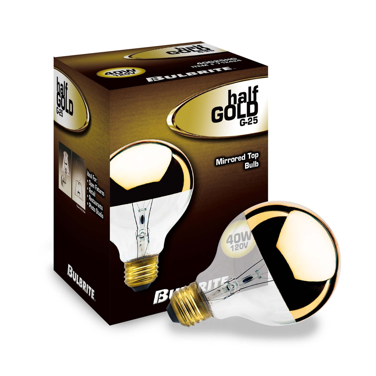 Bulbrite Incandescent Dimmable 40W Half Gold Globe G25 Light Bulbs with E26 Medium BaseScrew Base, 2700K Warm White Light, 6-Pack