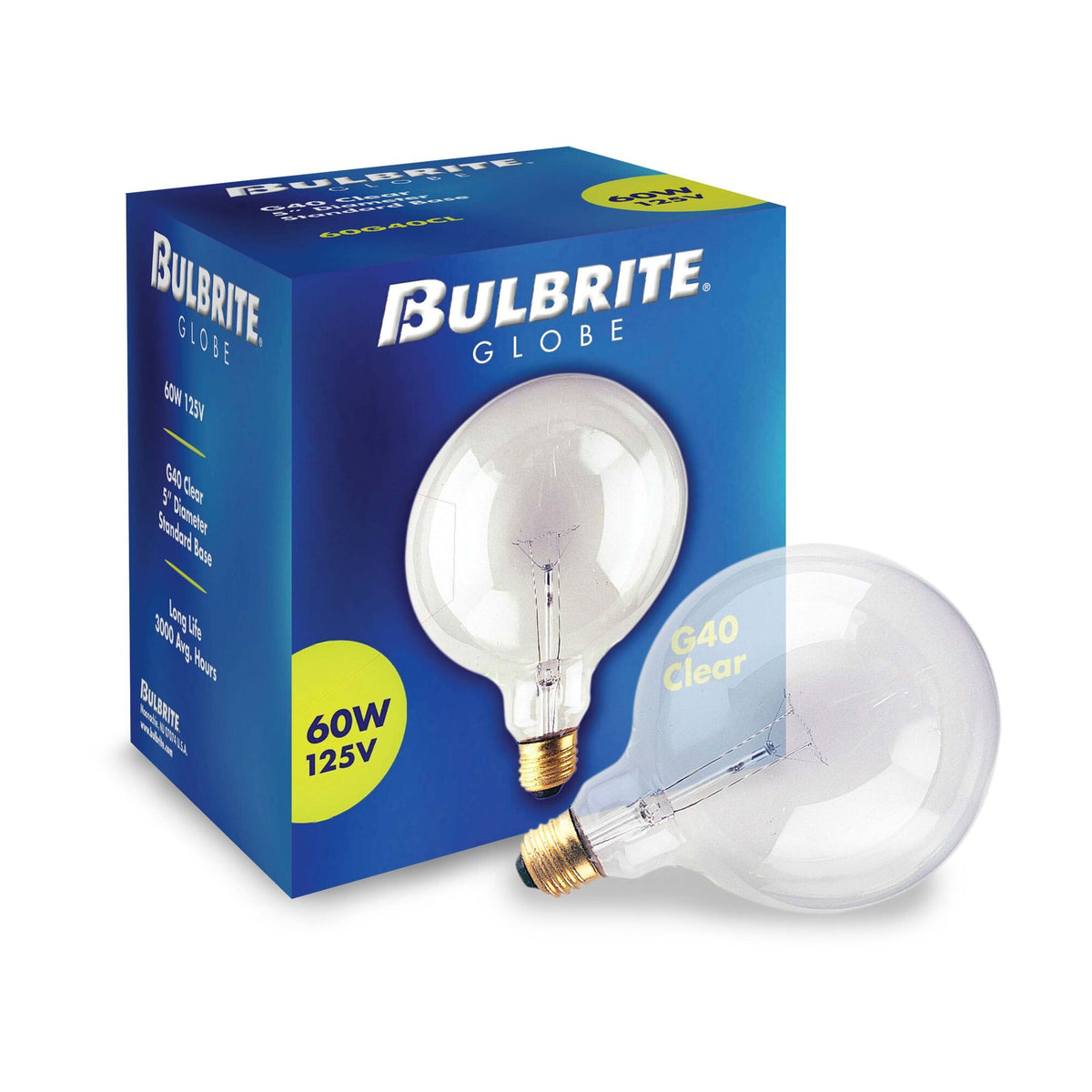 Bulbrite Incandescent G40 Medium Screw Base (E26) Light Bulb, 60W, Clear, 12-Pack