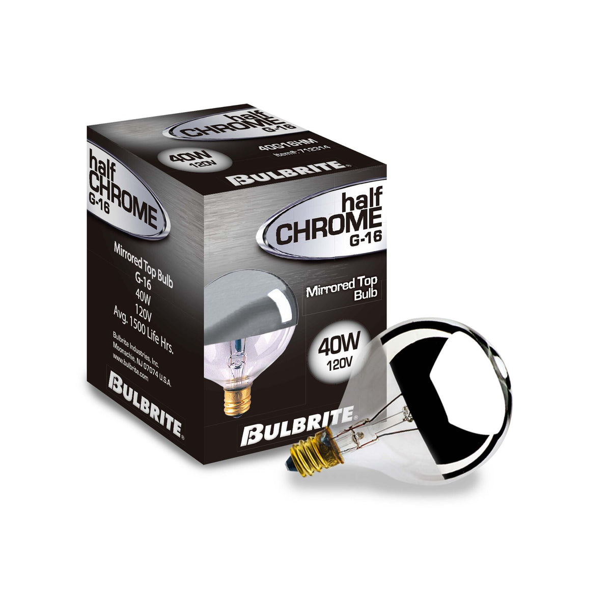 Bulbrite 40W Incandescent G16.5 Globe Bulb, Half Chrome Dimmable Candelabra Screw Base (E12) Warm White Light Bulb (, 25-Pack