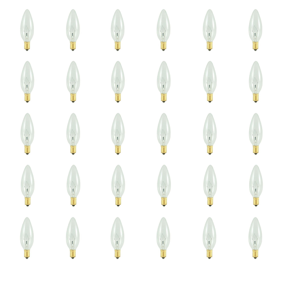 Bulbrite Incandescent Pack of (30) Torpedo B10 Chandelier Light Bulbs with European (E14) Screw Base, 5 Watt, 2700K (Warm White Light)