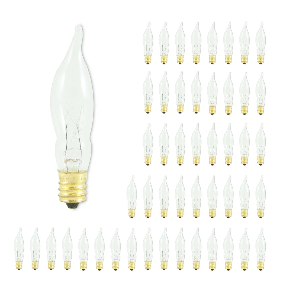 Bulbrite Incandescent CA5 Candelabra Screw Base (E12) Light Bulb, 7.5 Watt, Clear, 50 pack, 2700K
