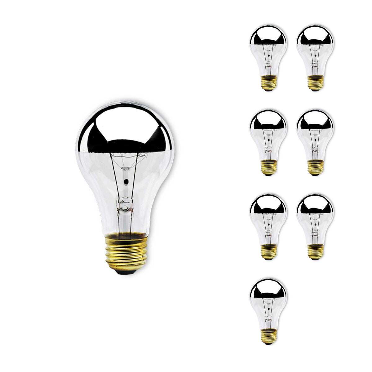 Bulbrite pack of (8) Incandescent A19 Medium Screw Base (E26) Light Bulb, 60 Watt, Half Chrome, Pack of 8