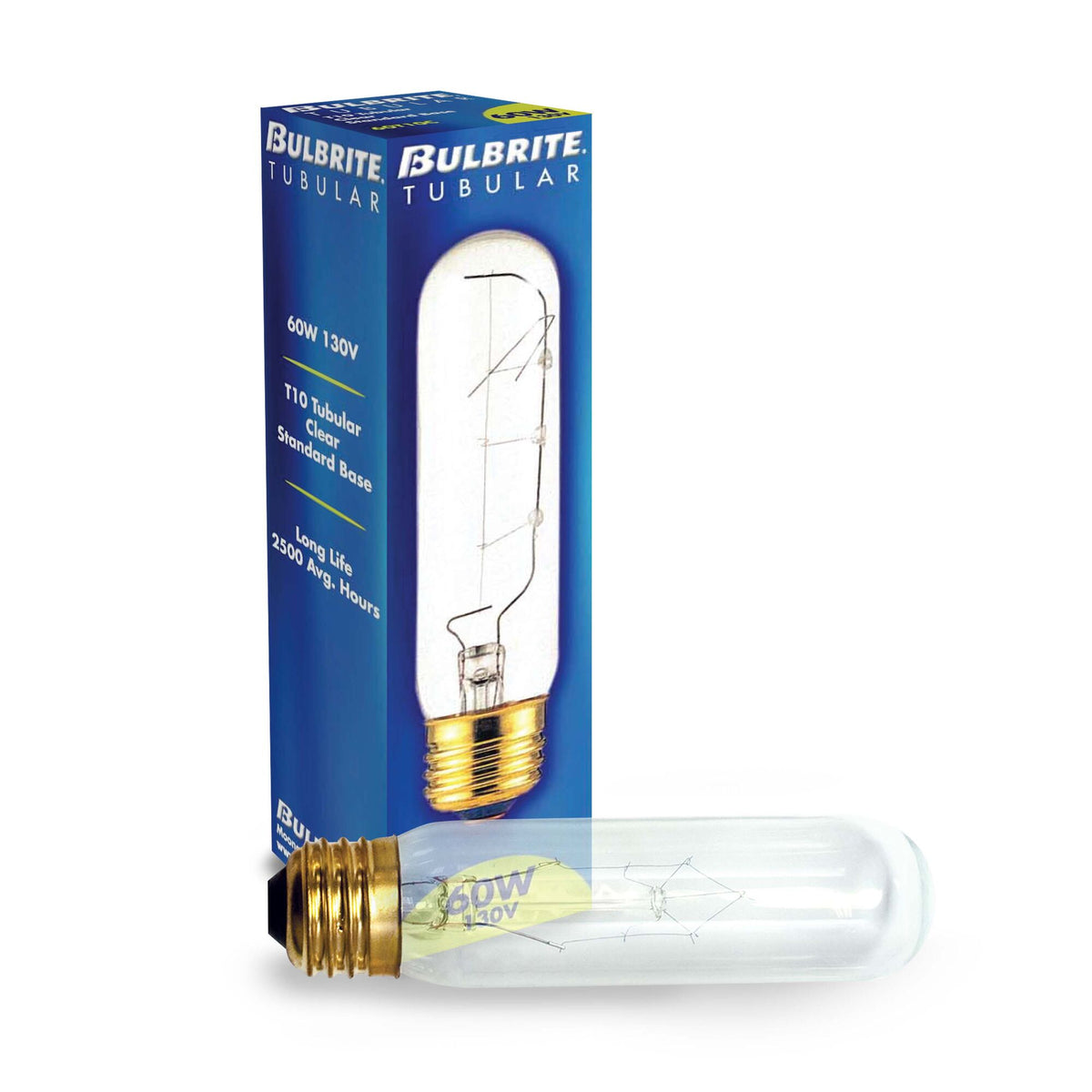 Bulbrite T10 Incandescent Light Bulb, 60W, 2700K, E26 Base, Clear Finish, Dimmable, 25-Pack