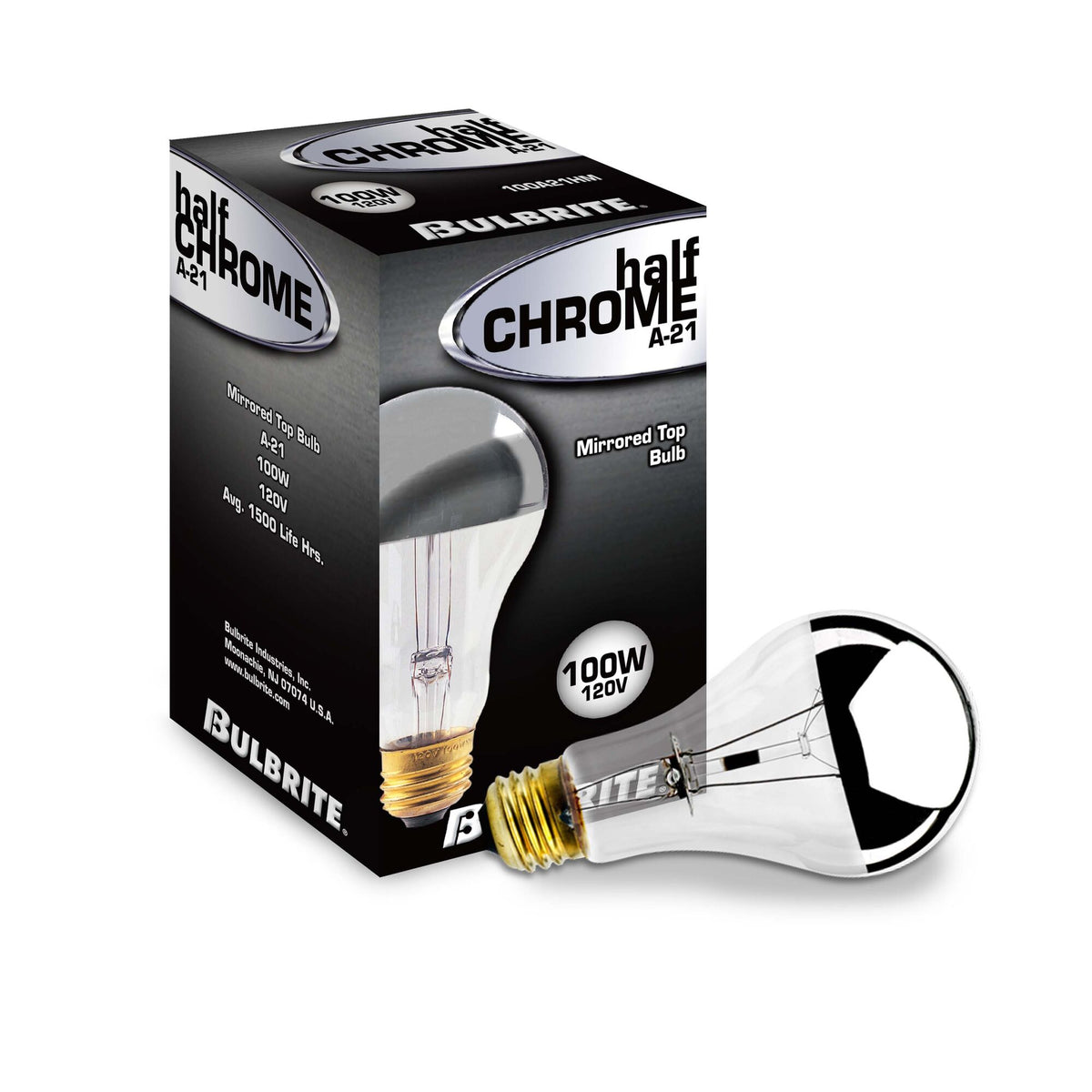 Bulbrite 100W Dimmable Half Chrome A21 E26 Medium BaseIncandescent Bulb, 8-Pack