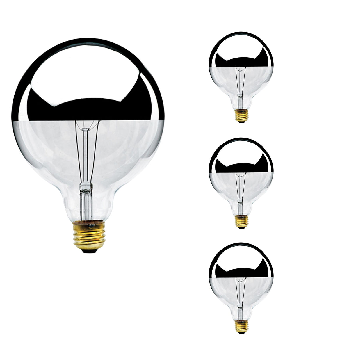 Bulbrite Pack of (4) Incandescent G40 Medium Screw Base (E26) Light Bulb, 100 Watt, Half Chrome