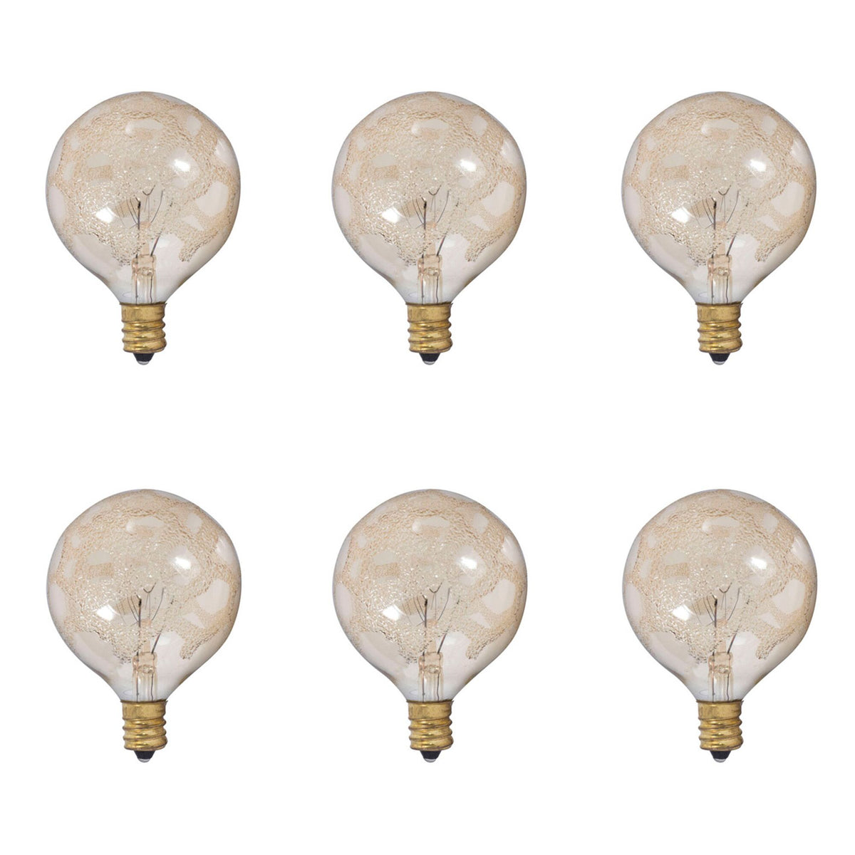 Bulbrite Crystal Collection Pack of (6) 25 Watt Globe G16 Incandescent Light Bulbs with Amber Marble Glass Finish and Candelabra (E12) Screw Base