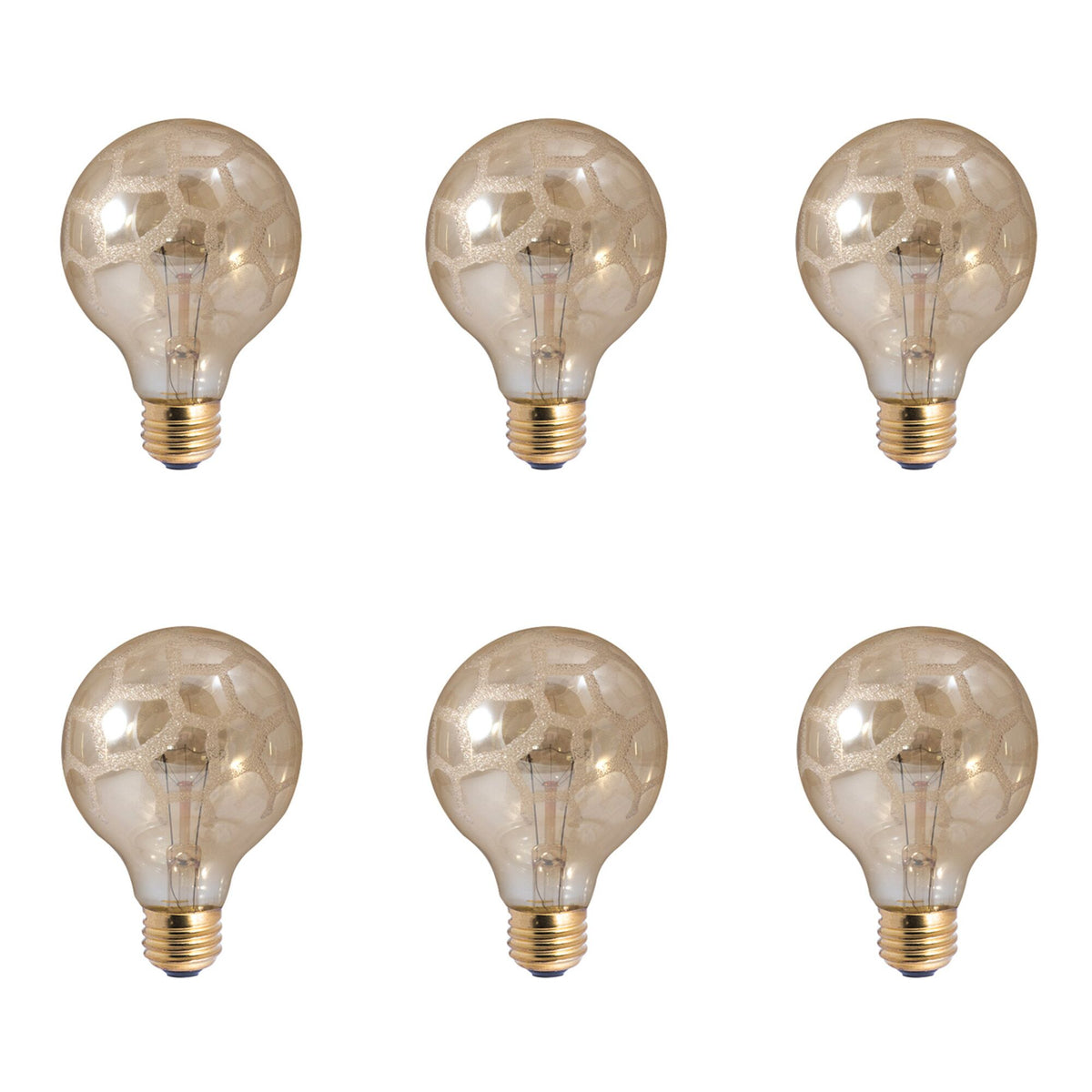 Bulbrite Crystal Collection Pack of (6) 40 Watt Globe G25 Incandescent Light Bulbs with Amber Marble Glass Finish and Medium (E26) Screw Base