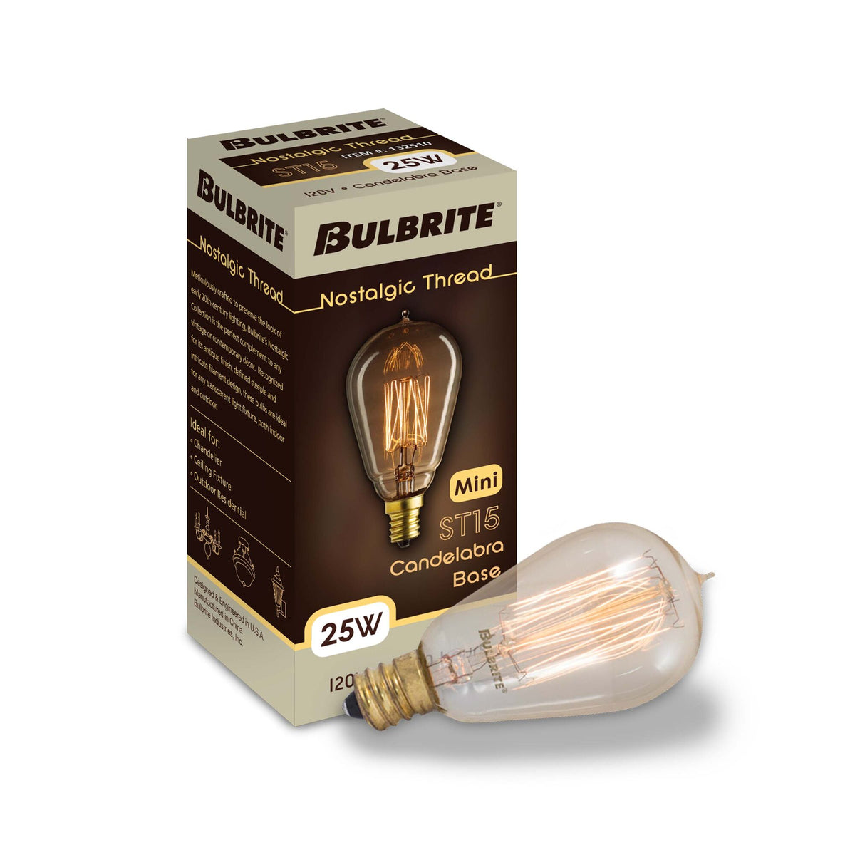 Bulbrite 25W Dimmable Antique ST15 Nostalgic Thread Incandescent Light Bulbs with E12 Candelabra Base, 2200K Amber Light, 4-Pack