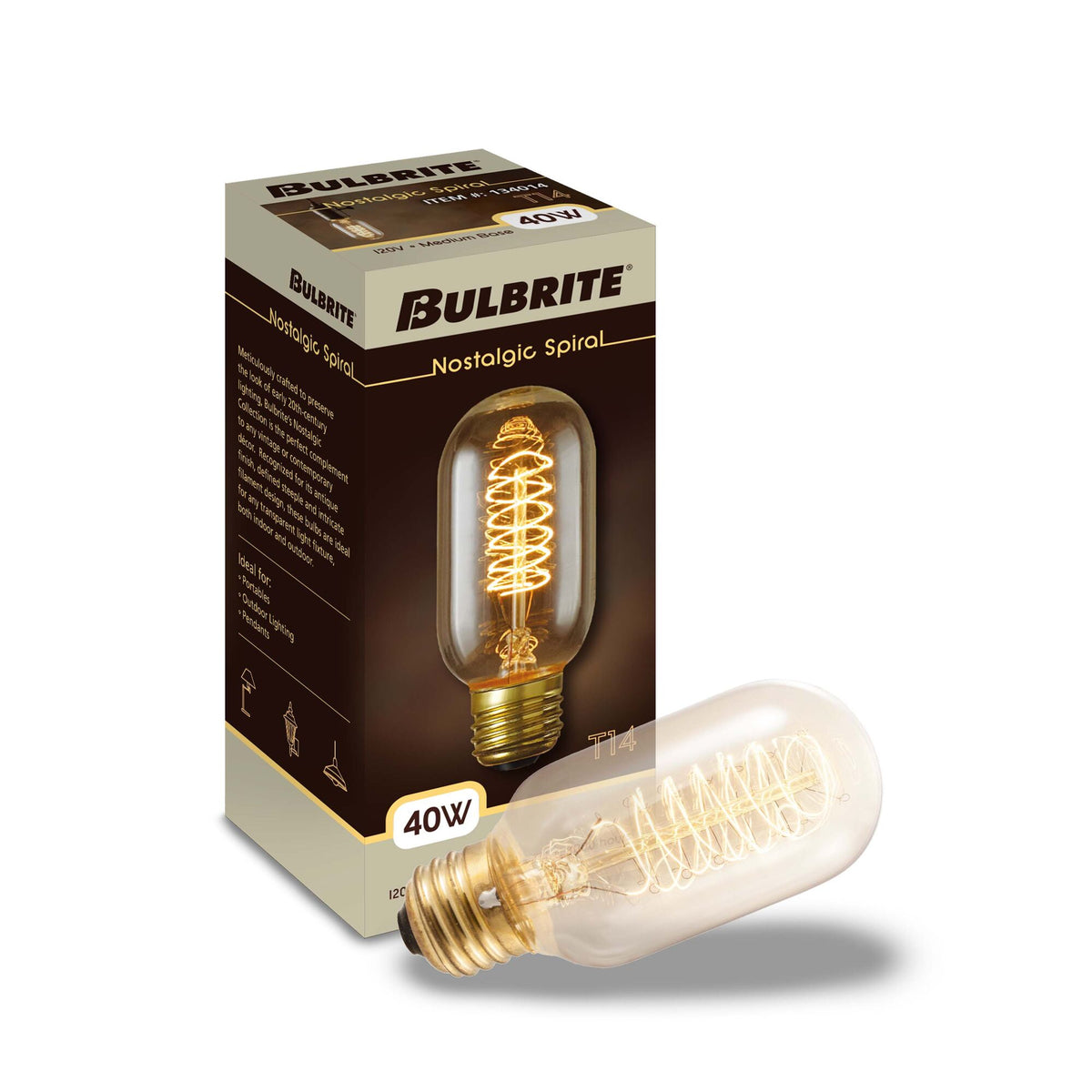 Bulbrite Incandescent 40 – Watt Nostalgic Edison T14 Tubular Light Bulb, Vintage Spiral Filament, 4-Pack